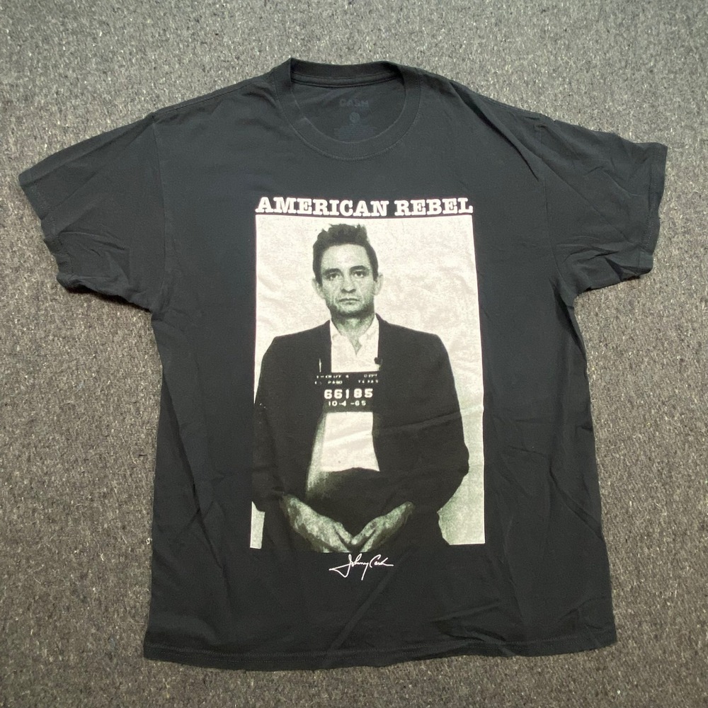 Johnny Cash T Shirt L Mens Black American Rebel Mugshot Graphic Tee